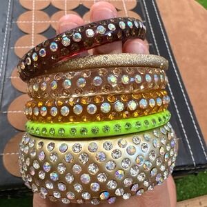 Vintage Multi-colored Bangles Bracelets Rhinestones Earthy‎ Mcbling y2K Jewelry